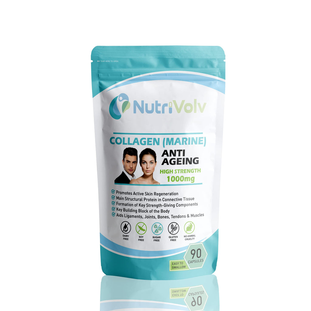 Nutrivolv Collagen Marine (1000mg) Supplement for Skin , Anti Ageing, Tissue, Joints, Bones & Muscles | 90 Multivitamin Capsules - BeesActive Australia