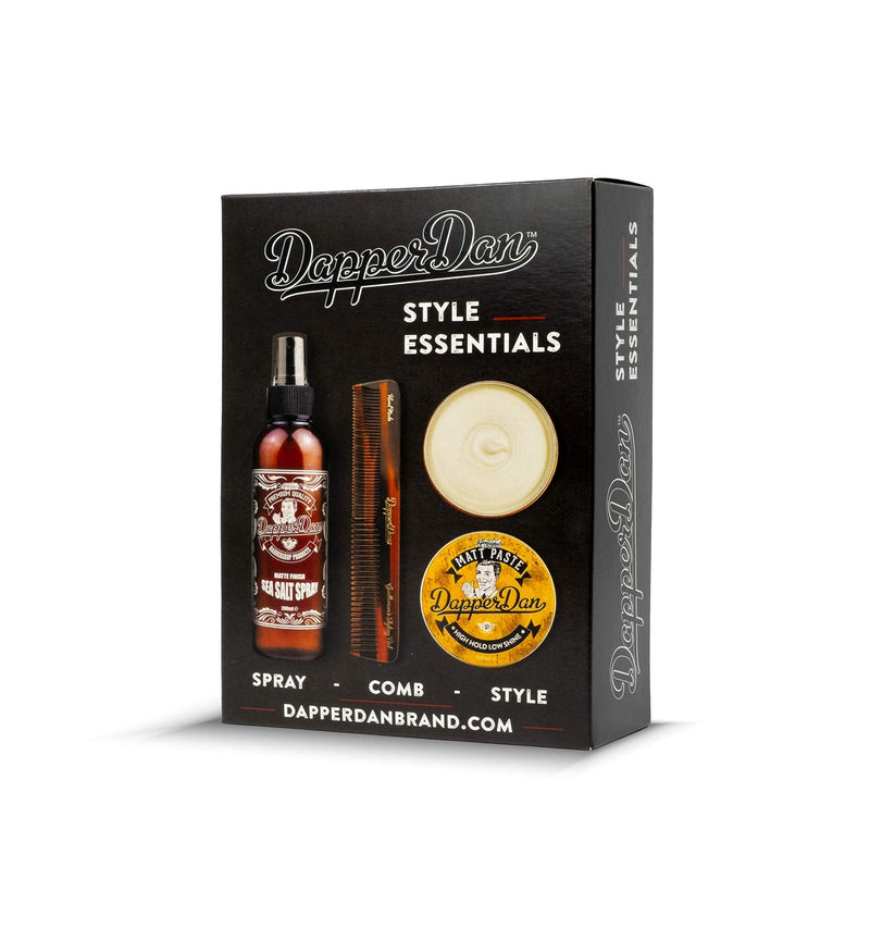 Dapper Dan Style Essentials Gift Pack, 3 Piece Set with Matt Paste 100ml, Sea Salt Spray 200ml and Hand Made Styling Comb - BeesActive Australia