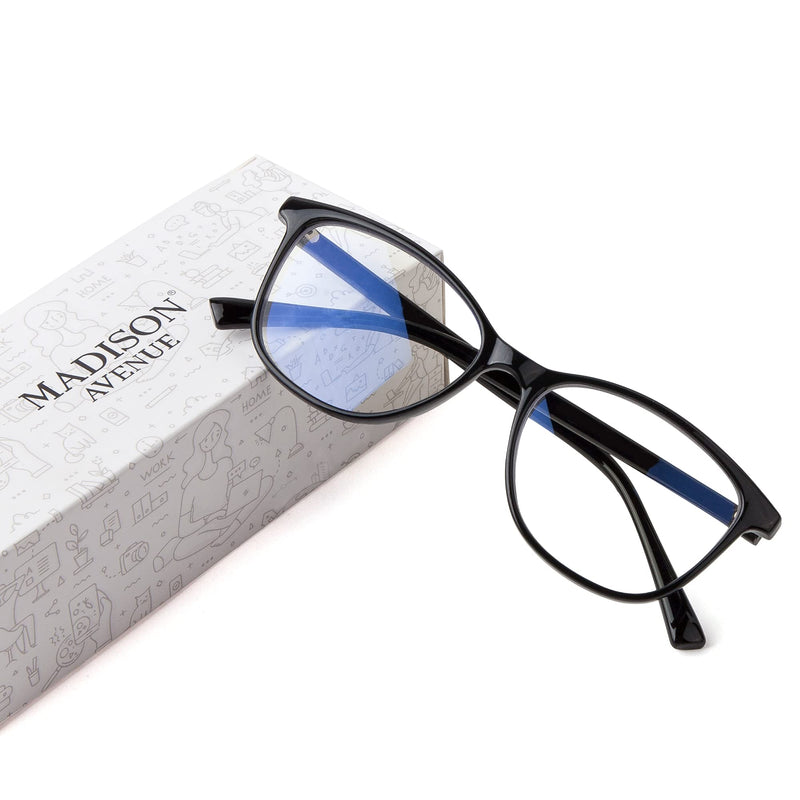 Madison Avenue Blue Light Blocking Glasses Anti Eyestrain UV Glare Blue Light Glasses for Women TV Phone Computer Gaming Eyeglasses Black - BeesActive Australia