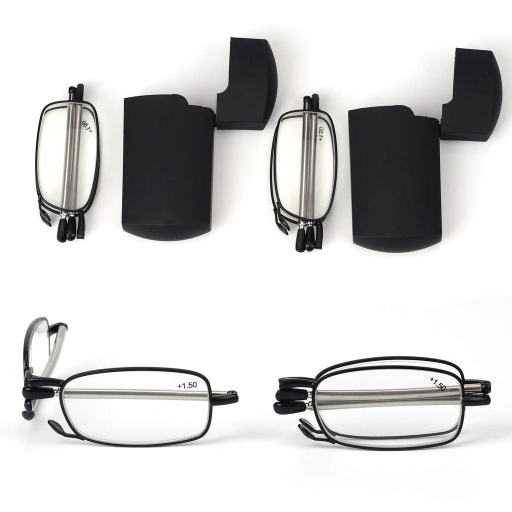 Reading Glasses 2 Pair Reader Compact Folding Magnify Glasses Black and Gunmetal (+2) - BeesActive Australia