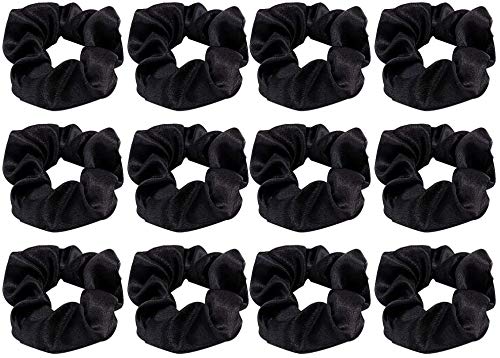 Lanjue 12pcs Fabric Scrunchies Hair Elastics Ties，Black Hair Scrunchies Elastic Hair Ties Women Accessories - BeesActive Australia
