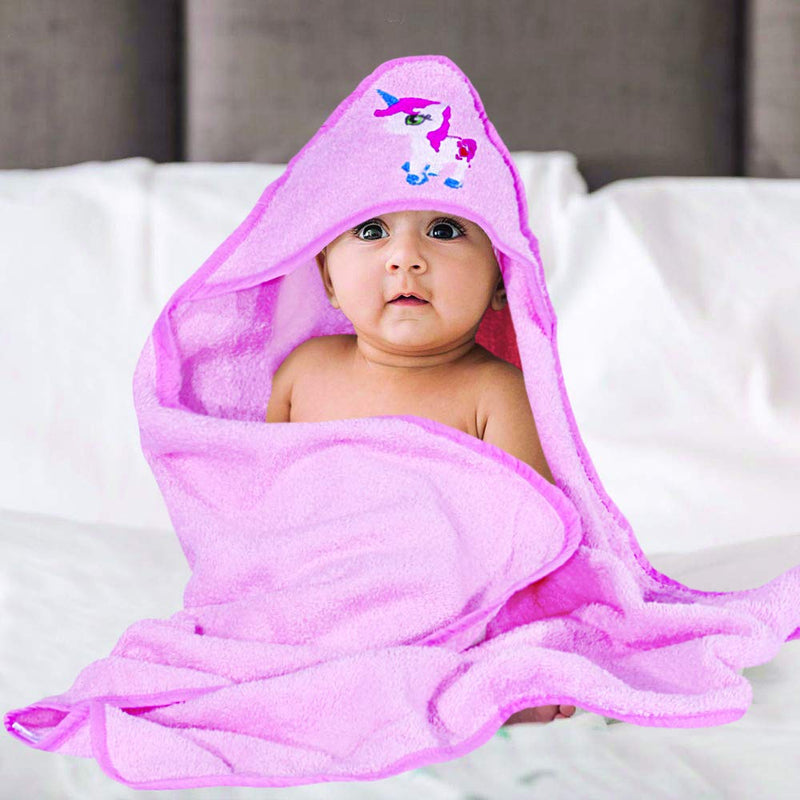 Baby Hooded Bath Towel For kids and New Babies Soft Thick Abosrbent Towel With Hood For New Born Essentials, Pink - 75 x 78 cm 75x78 cm (Pack of 1) - BeesActive Australia