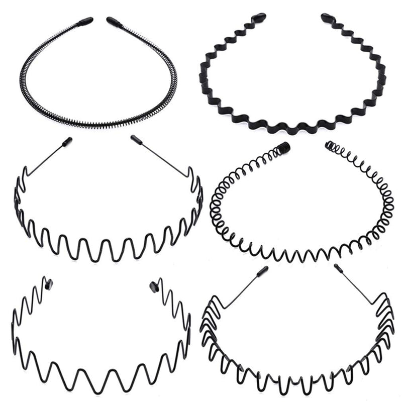 (6 Pcs) Metal Headband Spring Wave Hoop Unisex Hair Styling Accessories Multi-style for Women & Men 6 PCS - BeesActive Australia