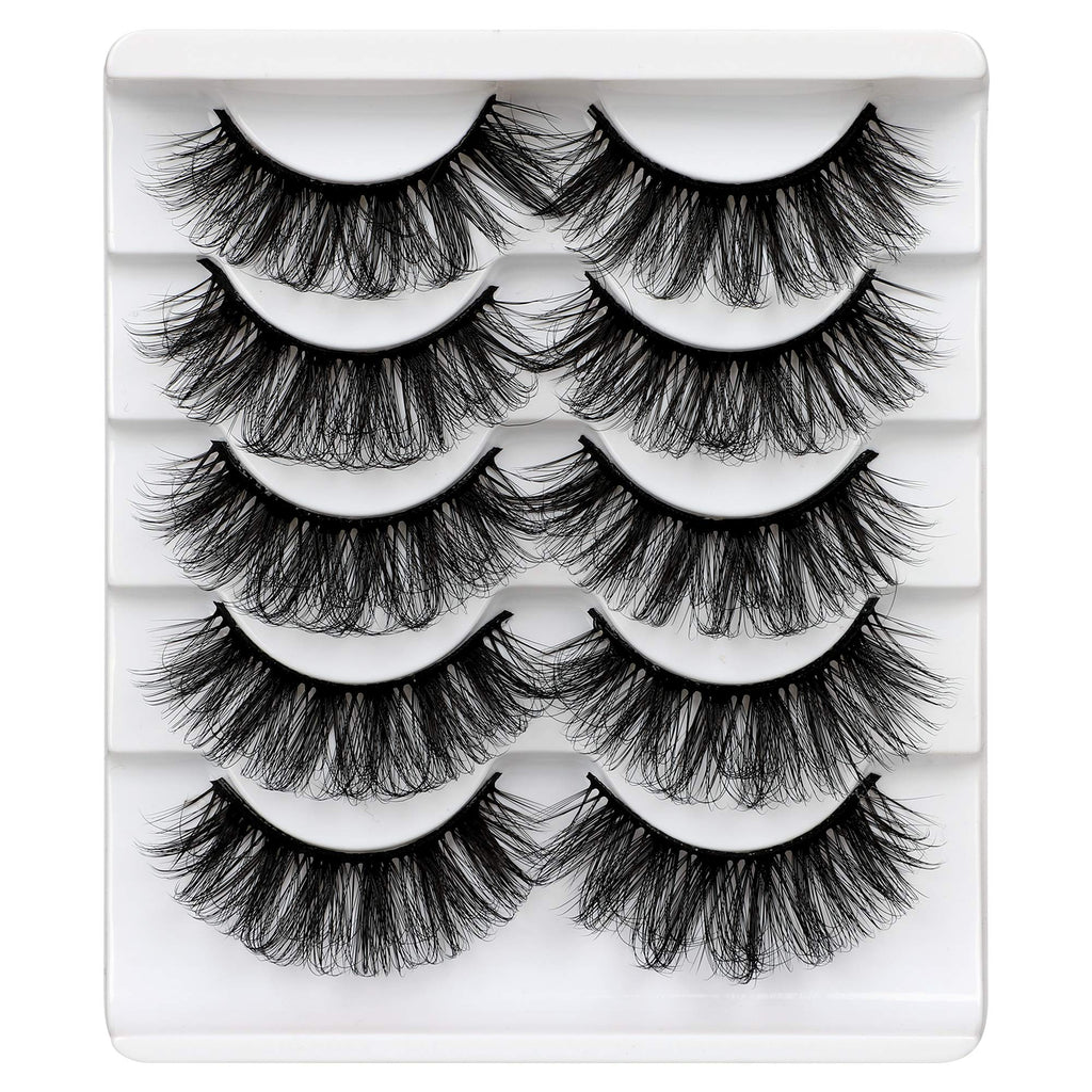 ALICROWN Mink Lashes Faux Wispy Natural Volume Lashes Pack 5D Fluffy Crossed False Eyelashes Full Handmade 5 Pairs Lashes A - BeesActive Australia