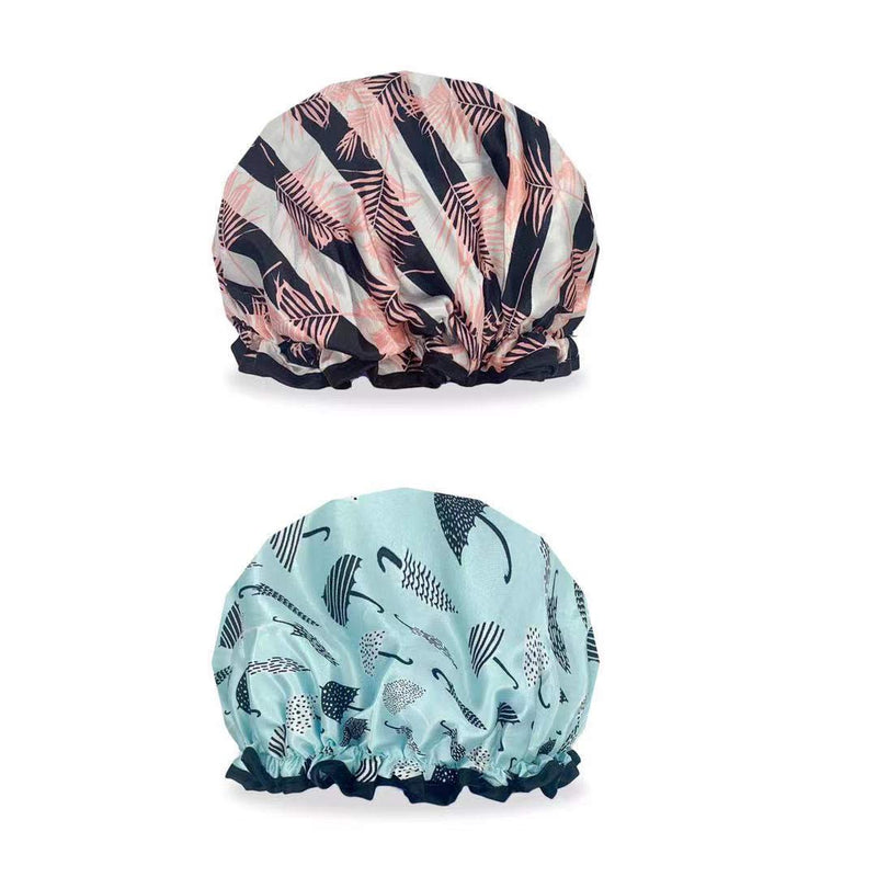 Shower Caps, 2PACK Large Size Double Layered Bath Cap Hat for Women, Waterproof & Adjustable 2 Count (Pack of 1) Blue - BeesActive Australia