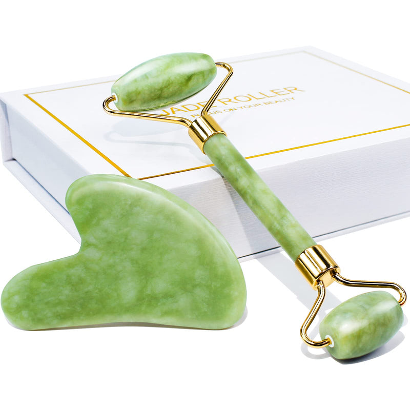 BAIMEI Jade Roller and Gua Sha Tool, Facial and Neck Massager, Gua Sha Soothes, Calms and Relaxes The Skin, Eliminates Eye Puffiness - BeesActive Australia