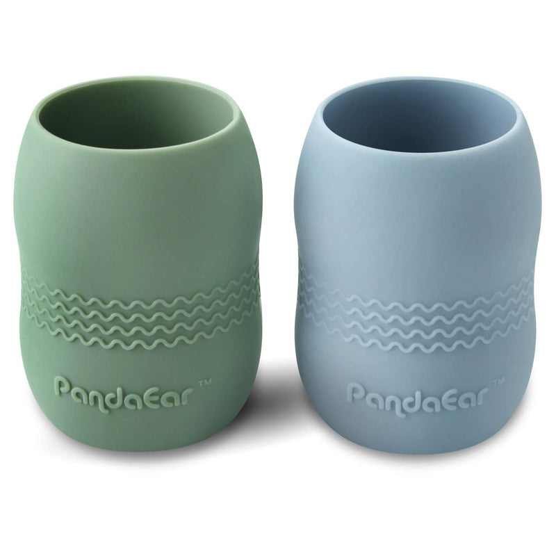 PandaEar (2 Pack) Sippy Cup for Toddler Baby, 100% Silicone Tiny Weaning Open Cup Drinking Training Cup (Blue/Green) - BeesActive Australia