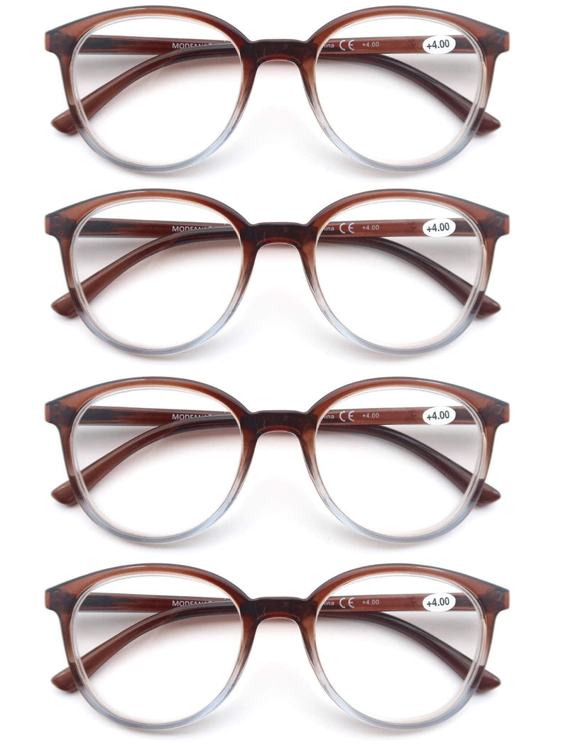 MODFANS 4-Pack Reading Glasses Fashion Printed for Men Women,Readers Glasses Round Frame Comfort Spring Hinges,Eyeglasses(4 Brown) +0.50 4 Brown - BeesActive Australia