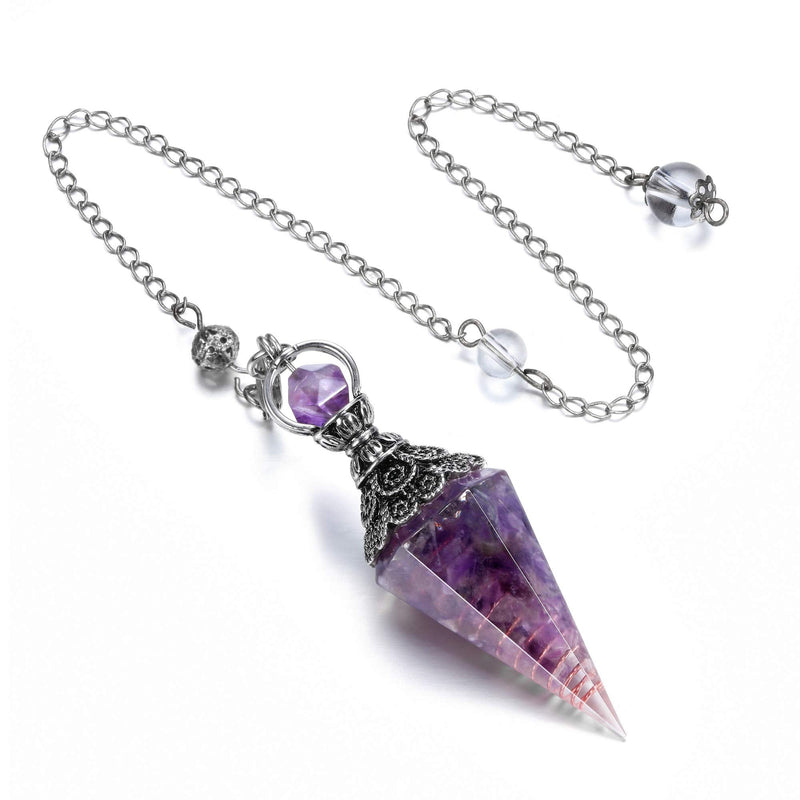 CrystalTears Amethyst Crystal Pendulum Hexagonal Reiki Healing Crystal Points Gemstone Dowsing Pendulum for Divination Scrying Wicca Crystal Therapy - BeesActive Australia