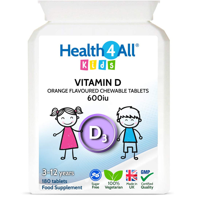 Kids Vitamin D3 600iu Chewable 180 Tablets. Sugar Free. Natural Orange Flavour. Made by Health4All Kids 180 Count (Pack of 1) - BeesActive Australia