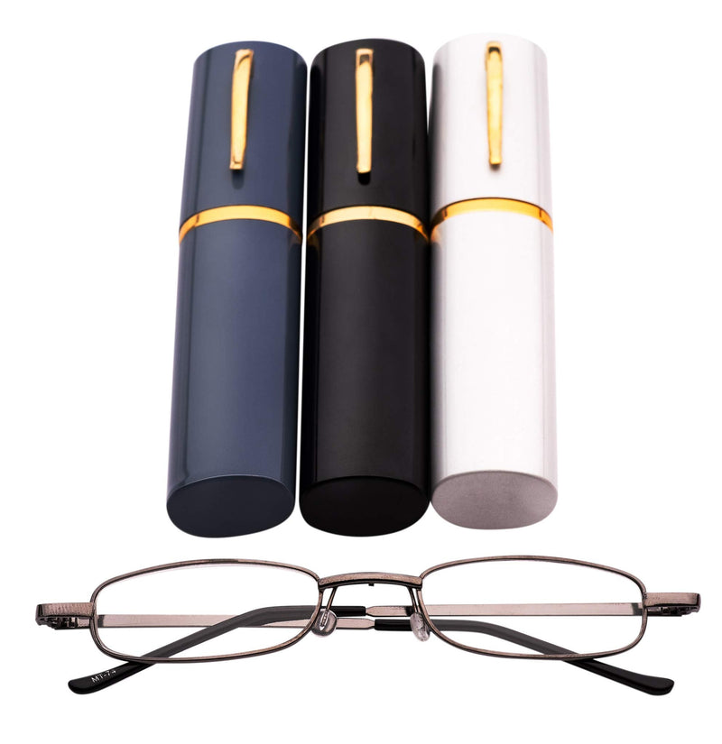 MT74 Pen Holder Grey or Silver Frame Compact Reading Glasses with Case with 12 Lens Strength Variations Up to +3.75 Black 4.0 x - BeesActive Australia