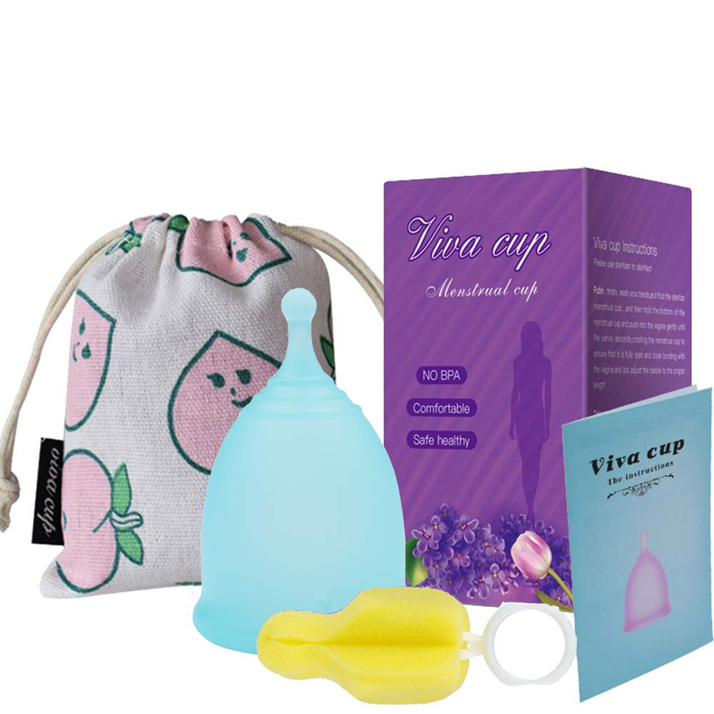 Menstrual Cup-Reusable Menstrual Cycle Cup Feminine Tampon Substitute, Menstrual Silicone Soft Cup, Free Cleaning Brush (Blue, S) Blue - BeesActive Australia