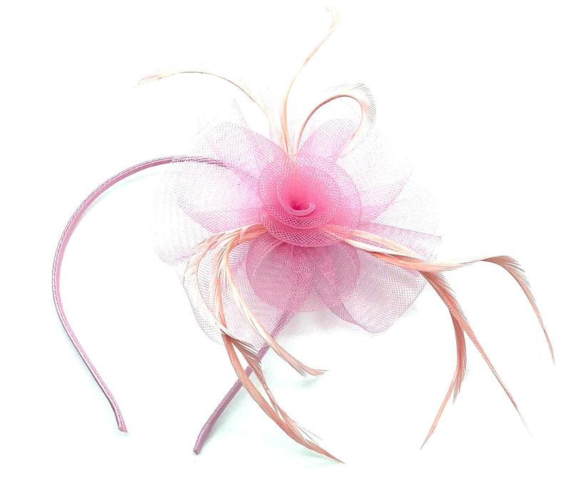Ladies Feather Aliceband Fascinator Swirl Design Headband Weddings, Races, Royal Ascot Hair Accessory Baby Pink - BeesActive Australia