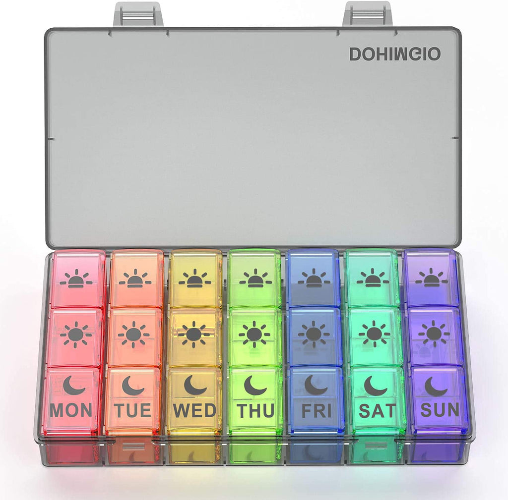 7 Day Pill Box Organiser 3 Times a Day, Large Weekly Pill Box Case with 21 Compartments for Morning Noon Evening - Rainbow Colour - BeesActive Australia