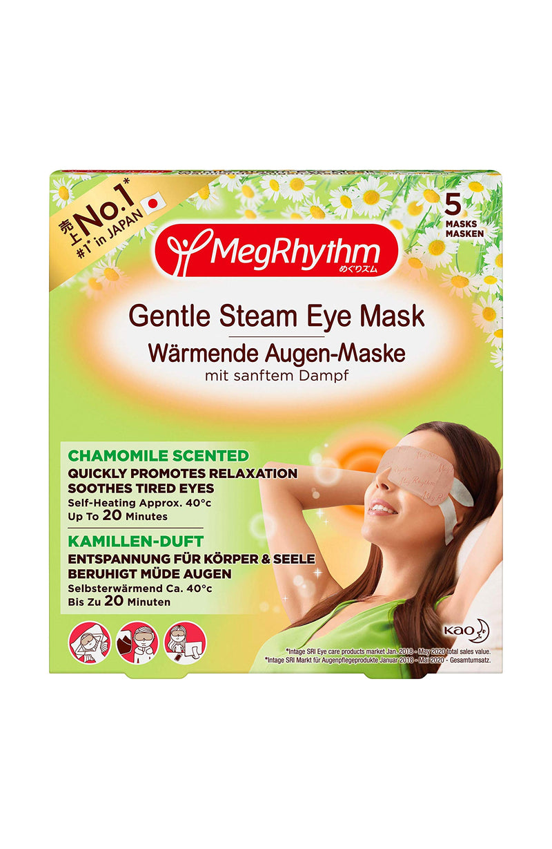 MegRhythm Self Heated Gentle Steam Eye Mask, Chamomile for Relaxation and Eye Strain, Pack of 5 - BeesActive Australia