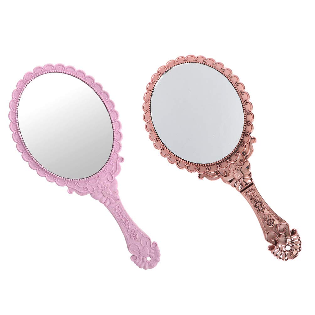 FRCOLOR 2pcs Hand Mirror with Handle Small Handheld Mirror Plastic Hand Held Mirror for Salon Barbershops Self Haircut Hairdressing Makeup - BeesActive Australia