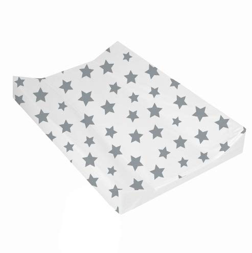 Deluxe Unisex Wedge Anti Roll Nappy Baby Changing Mat with Curved Sides and Raised Edges - White with Grey Star Design - BeesActive Australia