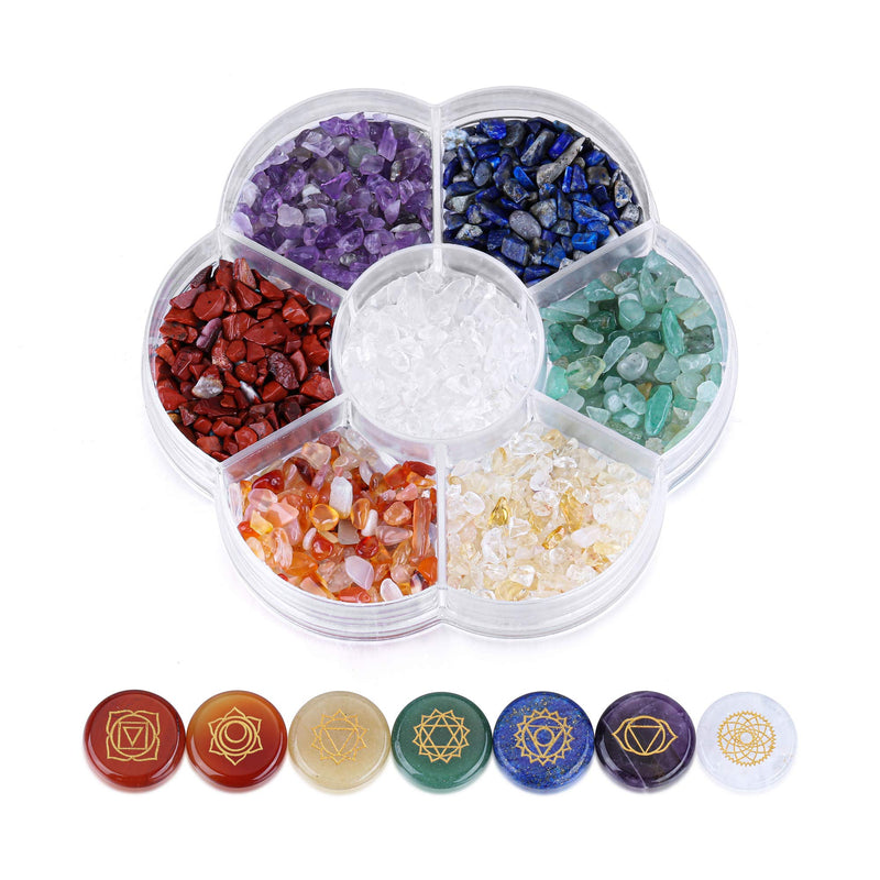 JSDDE 7 Chakra Crystals Stones Reiki Healing Crystal Tumble Gemstones with Characters Chakra Symbol Stone for Meditation - BeesActive Australia