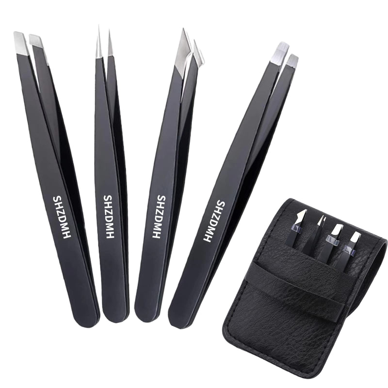 Eyebrow Tweezers Sets, 4 Pcs Professional Stainless Steel Precision Tweezer Set Plucking Tools for Ingrown Hair Removing and Facial Hair - BeesActive Australia