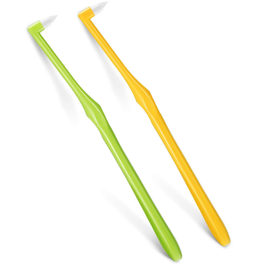2 Pieces Tuft Toothbrush Tufted Brush, Slim Interspace Teeth Brushes Trim Tooth Toothbrush for Detail Cleaning (Green, Yellow) Green, Yellow - BeesActive Australia