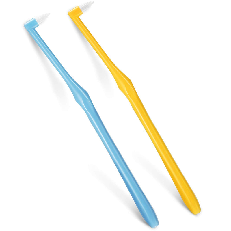 2 Pieces Tuft Toothbrush Tufted Brush, Slim Interspace Teeth Brushes Trim Tooth Toothbrush for Detail Cleaning (Yellow, Blue) Blue, Yellow - BeesActive Australia