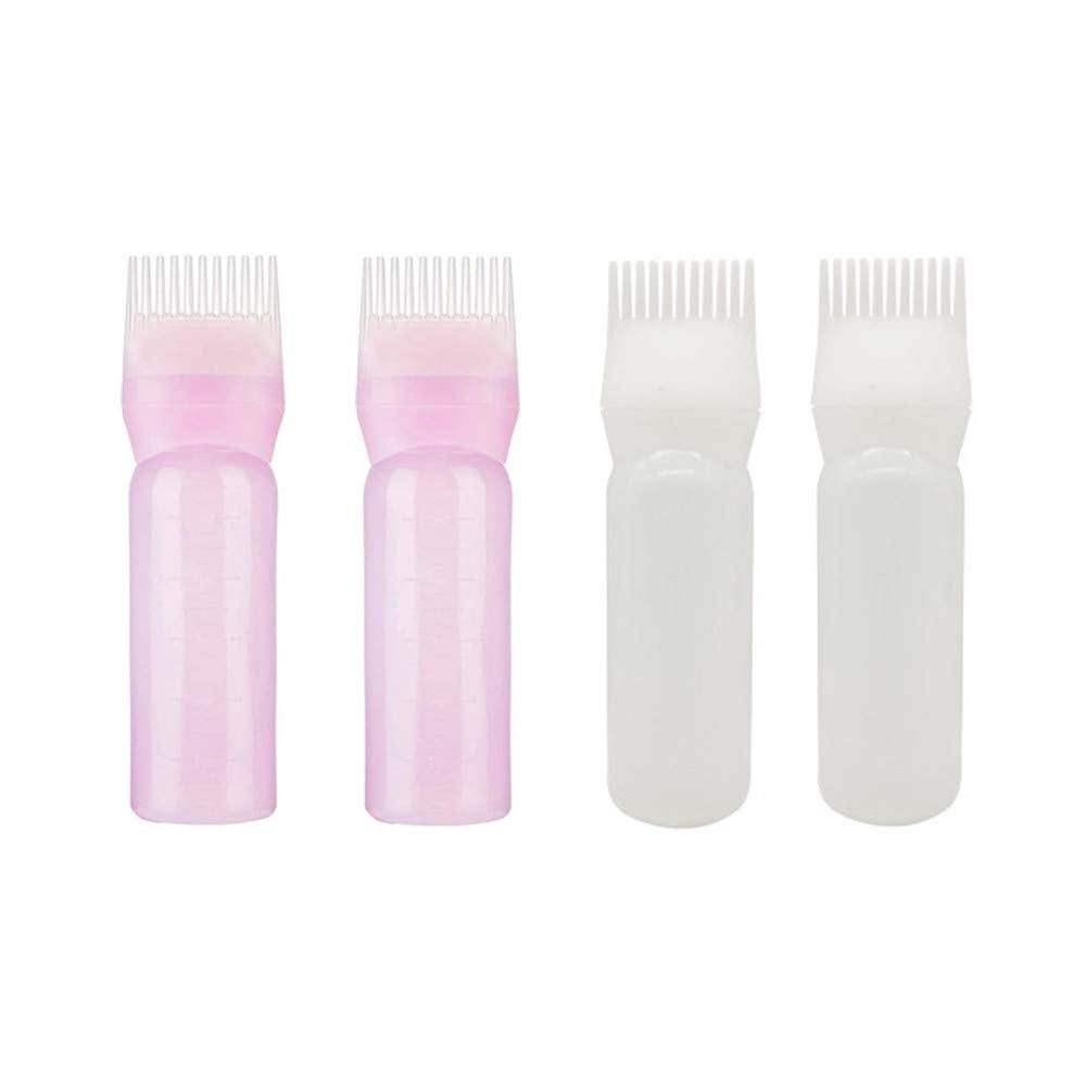 4PCS Applicator Bottle Root Comb Hair Dye Bottle Plastic Squeeze Bottles for Hair Coloring Dye and Scalp Treament Essential White Pink - BeesActive Australia