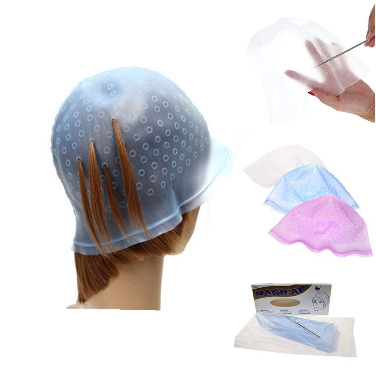 1 PCS Silicone Highlight Cap Frosting Coloring Hat Professional Reusable Highlighting Caps for Dyeing Hair Hairdressing (Blue) Blue - BeesActive Australia