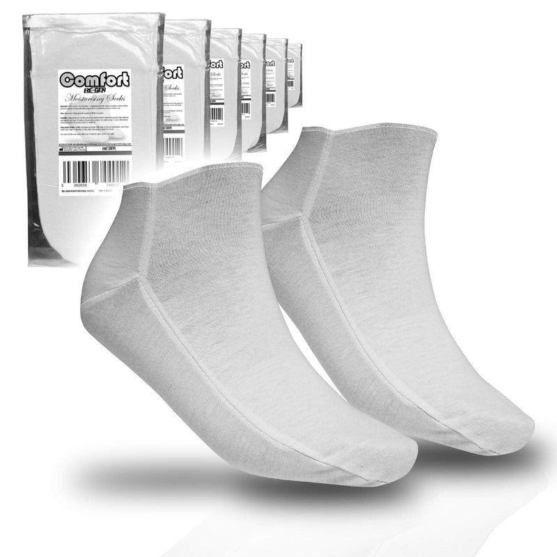 6 Pair - RE-GEN Comfort Fit Cotton Soft Cream Retainer Moisturising Overnight Socks - Ideal for Dry Cracked Hard Skin - BeesActive Australia