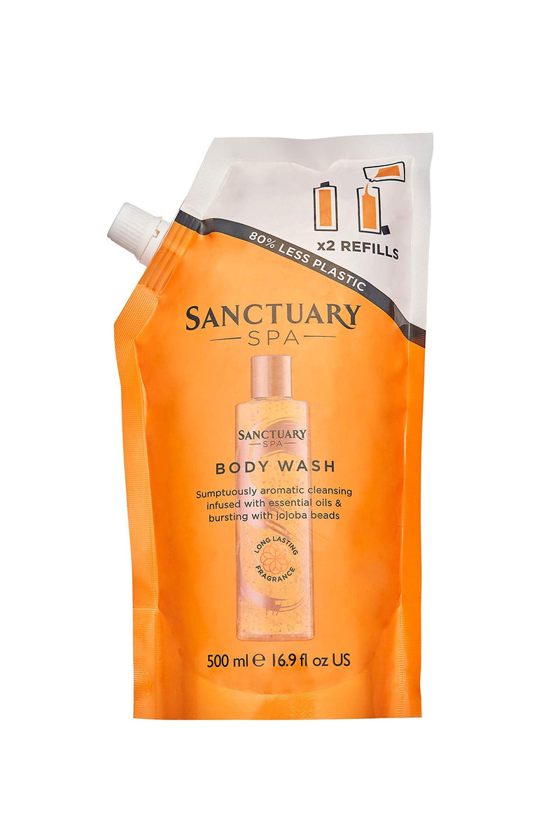 Sanctuary Spa Shower Gel Refill, Vegan Body Wash Refills Bottle Twice with 80 percent Less Plastic, Cruelty Free, 500 ml - BeesActive Australia