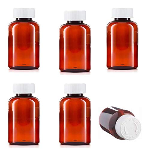 100ml Pill pots with lids, Empty Plastic Medicine Amber Bottles, Pill Storage pots, Screw caps, Strong Medicine Storage pots, Dispenser (6) - BeesActive Australia
