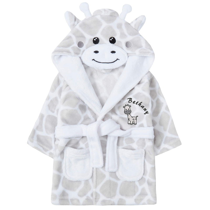 Personalised Baby Girls Boys Dressing Gown Giraffe Robe Emroidered Name Animal Size 6-24 Months 18-24 Months - BeesActive Australia