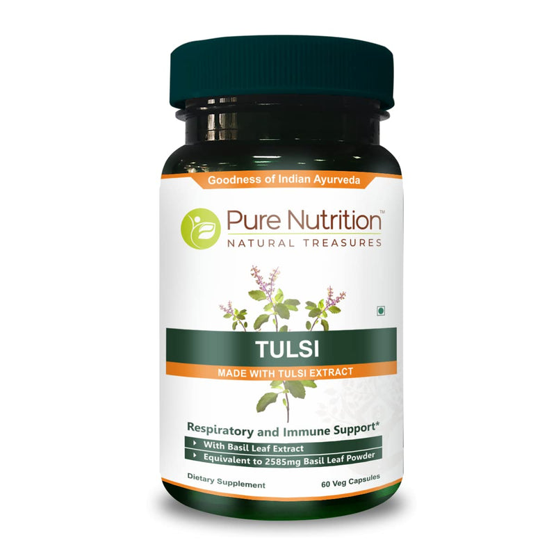 Pure Nutriton Tulsi Extract 708mg, (Equivalent to 2585mg Basil Leaf Powder) with Eugenols and Ursolic Acid. Non GMO | Once Daily | 60 Days Supply. - BeesActive Australia
