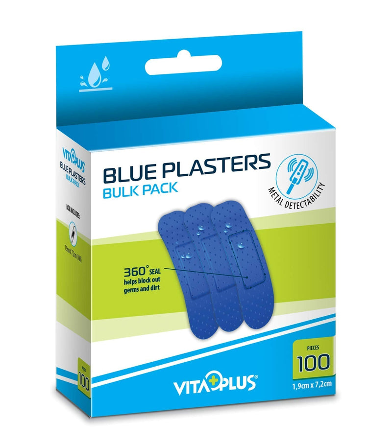 VITAPLUS Blue Plasters Bulk 100's (19x72mm) - Hospitality, Food Service and Agriculture Plaster - Metal Detectable - BeesActive Australia