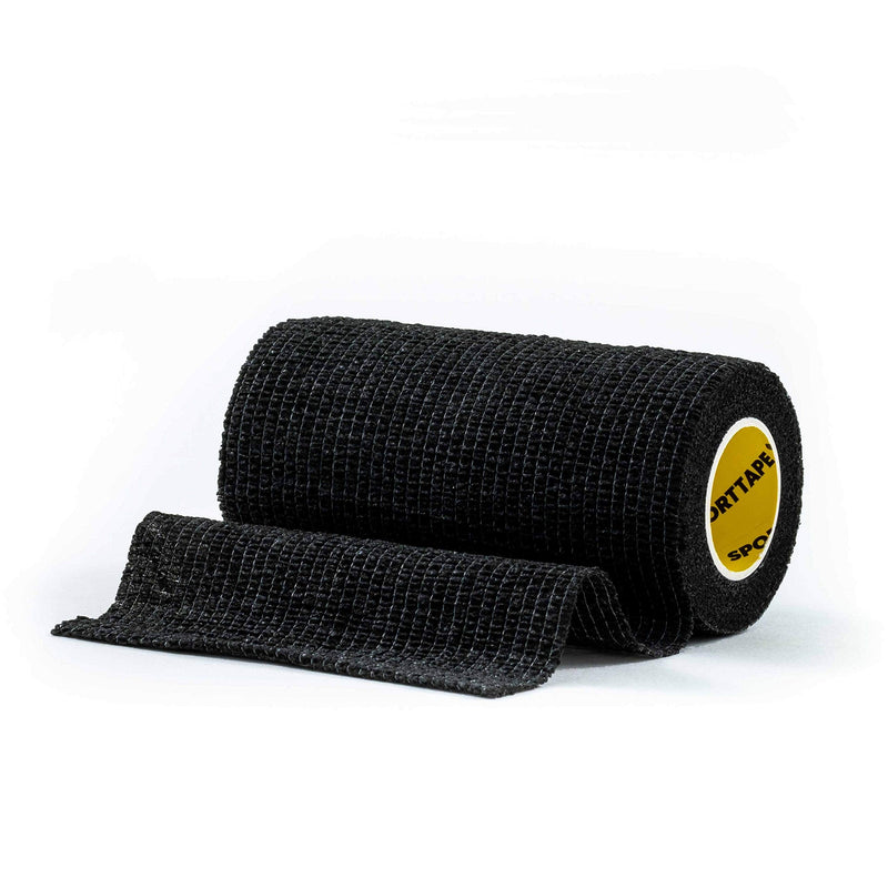 SPORTTAPE Cohesive Compression Bandage - Black - 10cm x 4.5m - Self Adhesive, Self-Adherent Vet Tape, Compression Wrap, Vet & Pet Wrap - Single Roll - BeesActive Australia