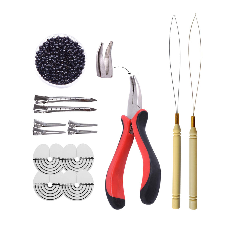 Hair Extensions Kit: I-tip Hair Pliers,Pulling Needle,Loop Threader and 500 Pieces 2.5mm Hair Extension Beads Rings (Black) Black - BeesActive Australia