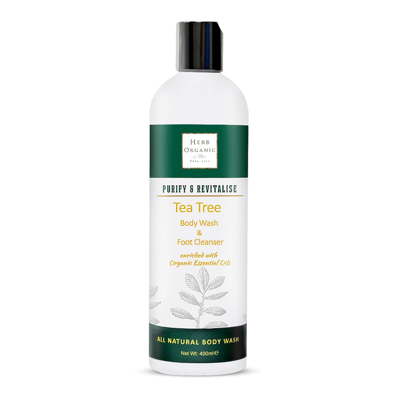 HerbOrganic Tea Tree Body Wash - 400ml - Anti-Bacterial and Anti-Fungal Body Wash - Vegan, Odor and Foot Cleansing Shower Gel - BeesActive Australia
