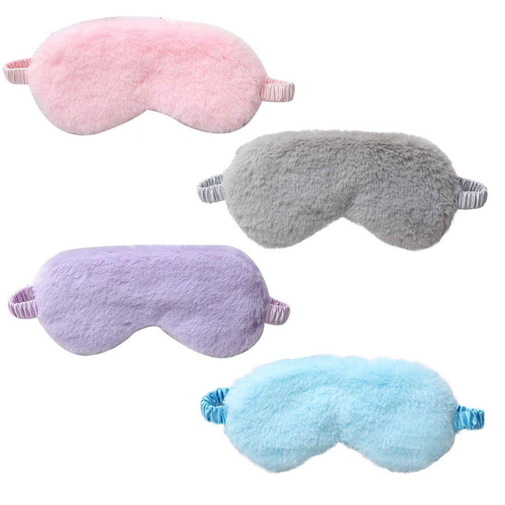 4 Pcs Plush Eye Mask Soft Fluffy Plush Eye Mask Sleep Mask Adjustable for Kids Adult Women - BeesActive Australia