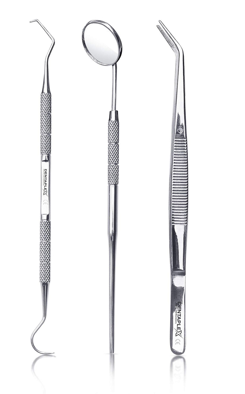 Dentaplex 3 Pcs Oral Dental Care Kit for Teeth Cleaning Whitening Plaque Calculus Removal Tartar Remover Tools Tooth Picks Dentist Mirror Tweezers - BeesActive Australia