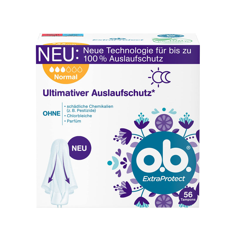 o.b. Tampon ExtraProtect Normal, for Medium to Stronger Days, Ultimate Leak Protection*, (Pack of 56) - BeesActive Australia
