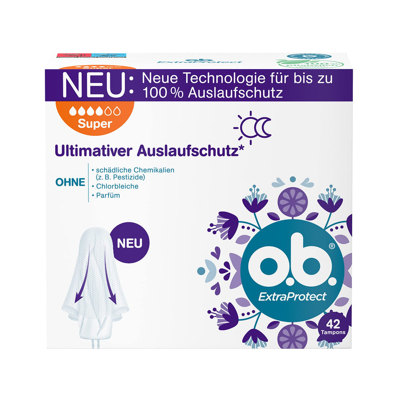 o.b. ExtraProtect Super, Tampons for Heavy Days with Dynamic Fit Technology & Extra Protective Wings, for Ultimate Leak Protection* (1 x 42 Pieces) - BeesActive Australia
