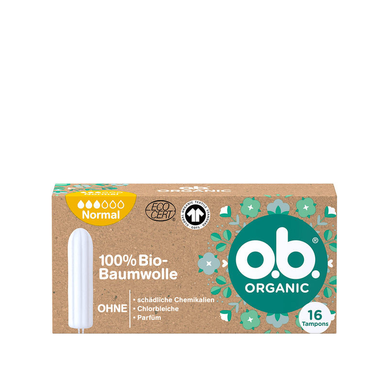 o.b. Organic Normal, Organic Tampons for Medium to Strong Days, Made from 100% Organic Cotton for Natural Protection (1 x 16 Pieces),Brown,30360 - BeesActive Australia