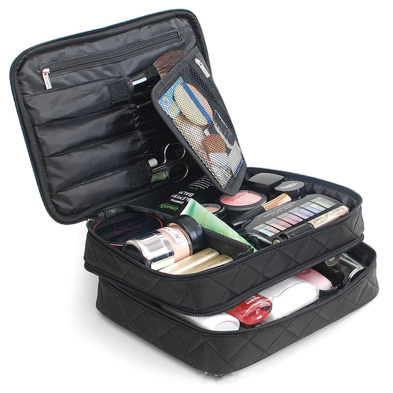 Travel Makeup Pouch ,Double Layer Cosmetic Bags ,Large Cosmetic Bag(25cm*20cm*12cm) , Wash Bag for Women(Black) Black - BeesActive Australia