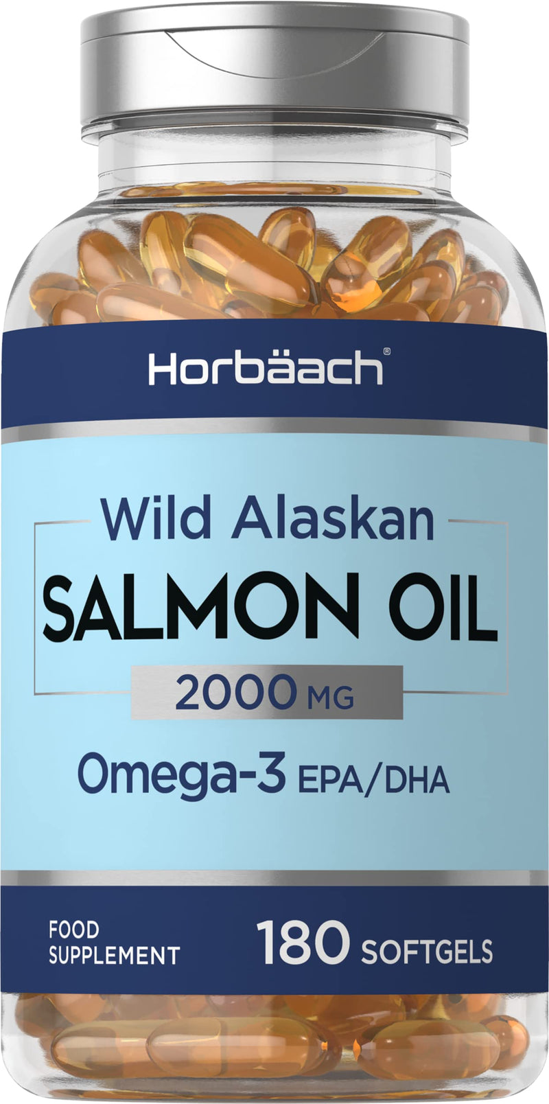 Salmon Oil 2000mg | 180 Softgel Capsules | Omega 3 Fish Supplement for Humans | with EPA/DHA Fatty Acids | Wild Alaskan | by Horbaach - BeesActive Australia