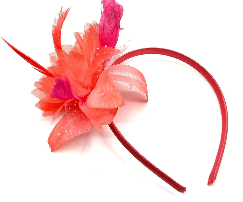Feather Aliceband Headband Fascinator Ladies Hair Piece Weddings, Races, Ascot, Christening Coral - BeesActive Australia