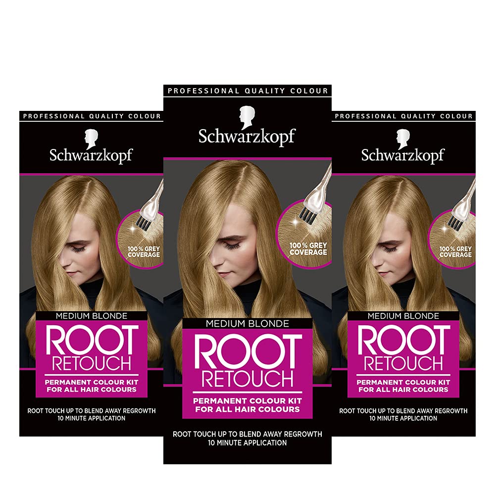 Schwarzkopf Root Retouch Kit, Permanent Colour for Easy Application Grey Coverage, Blonde (Pack of 3) - BeesActive Australia
