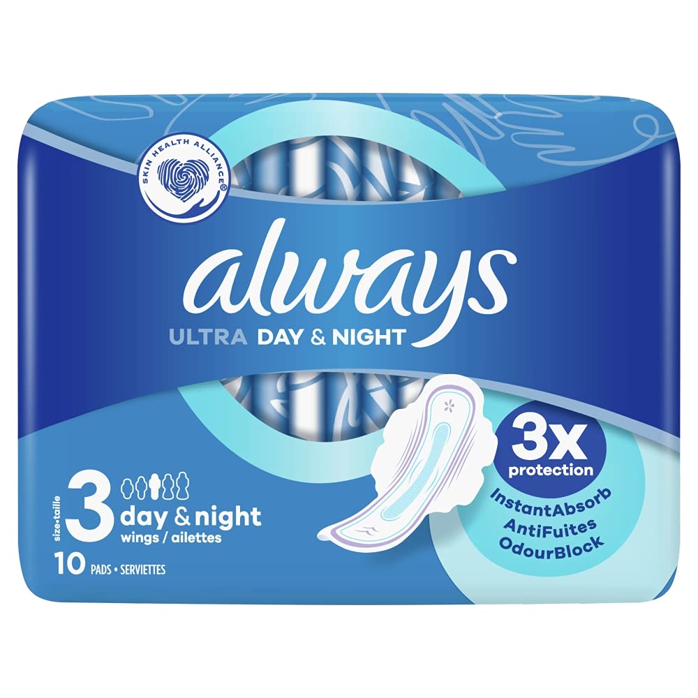Always - 10x Ultra Day & Night Sanitary Pads Size 3 with Wings - 1 Piece Size 3 (10 Count) - BeesActive Australia