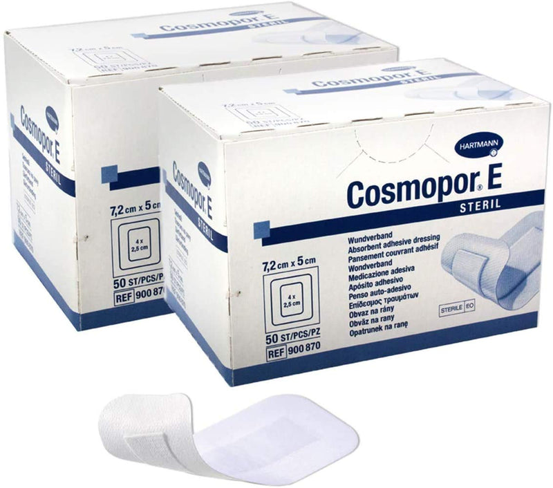 New Cosmopor-E Sterile Absorbent Adhesive Dressing, 7.2cm x 5cm, 2 Packs of 50 7.2X5 cm (Pack of 100) - BeesActive Australia