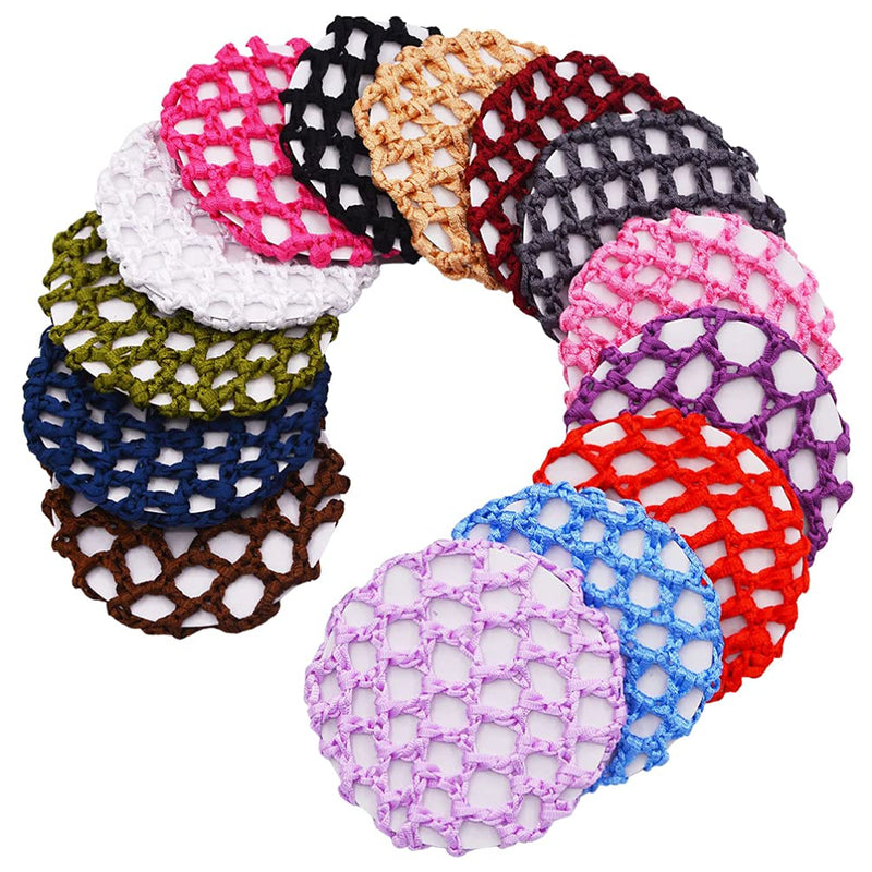 Lurrose 14Pcs Snood Hair Net, Bun Cover Crochet Snood Hair Net Hair Accessories for Women Girls Ballet Dance (Random Color) - BeesActive Australia