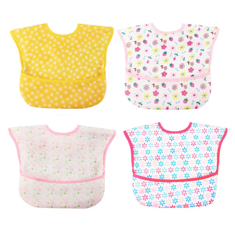 Baby bibs Waterproof Feeding bib - Starter Bib with Catcher Pocket For Todder Infants Washable Soft 4Pac 6-24M colour1 - BeesActive Australia