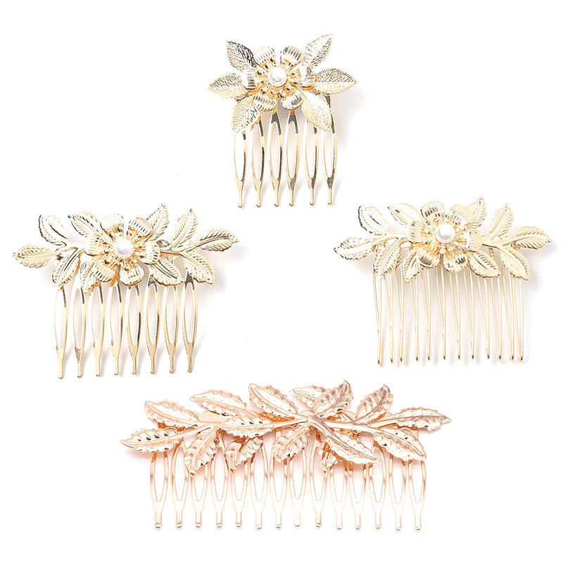 4 Pcs Bridal Wedding Hair Clip Comb Metal Flower Leaf Alloy Decorations for Ladies Brides Bridesmaids Wedding Accessories Gold - BeesActive Australia